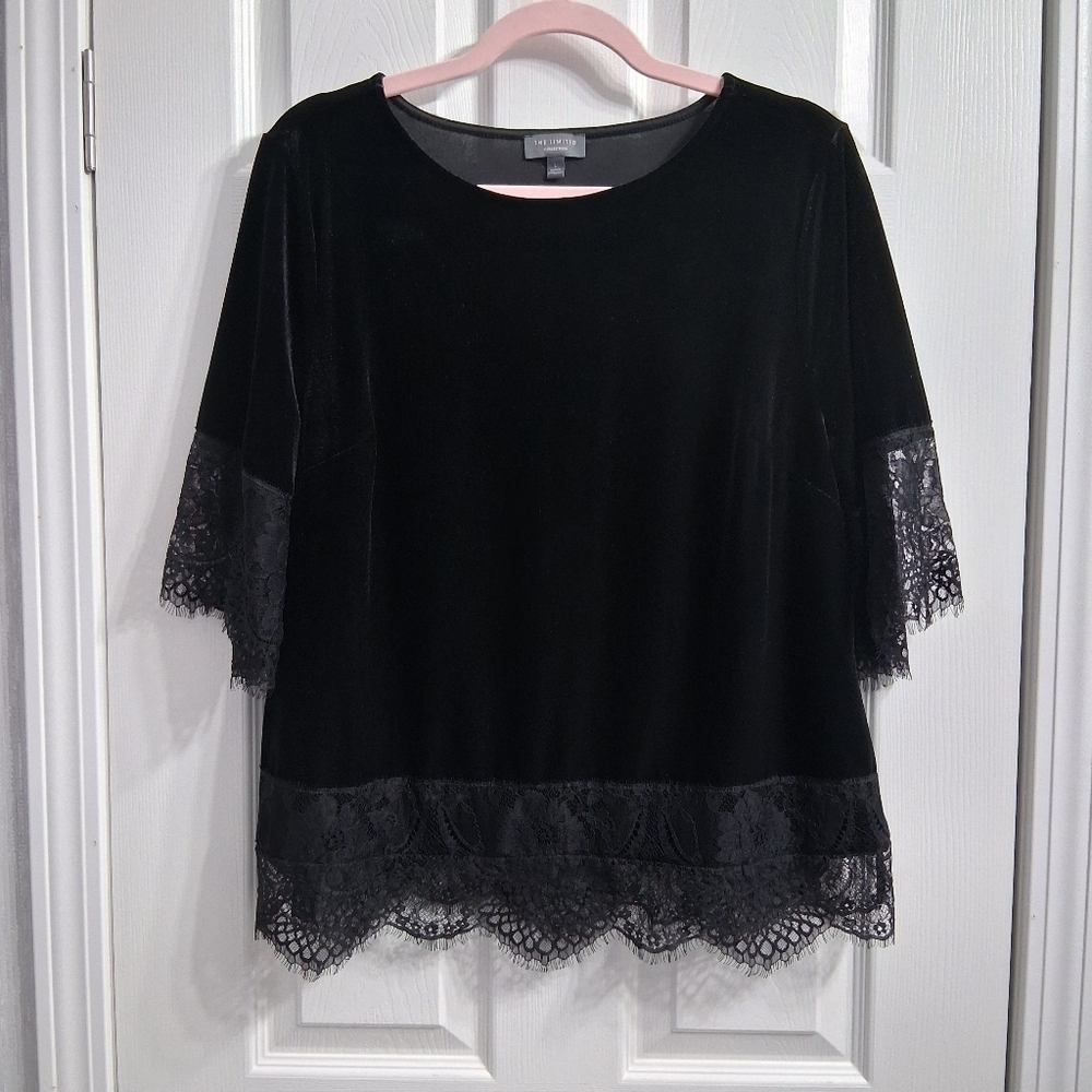 The Limited Top Black Velvet And Lace Size L